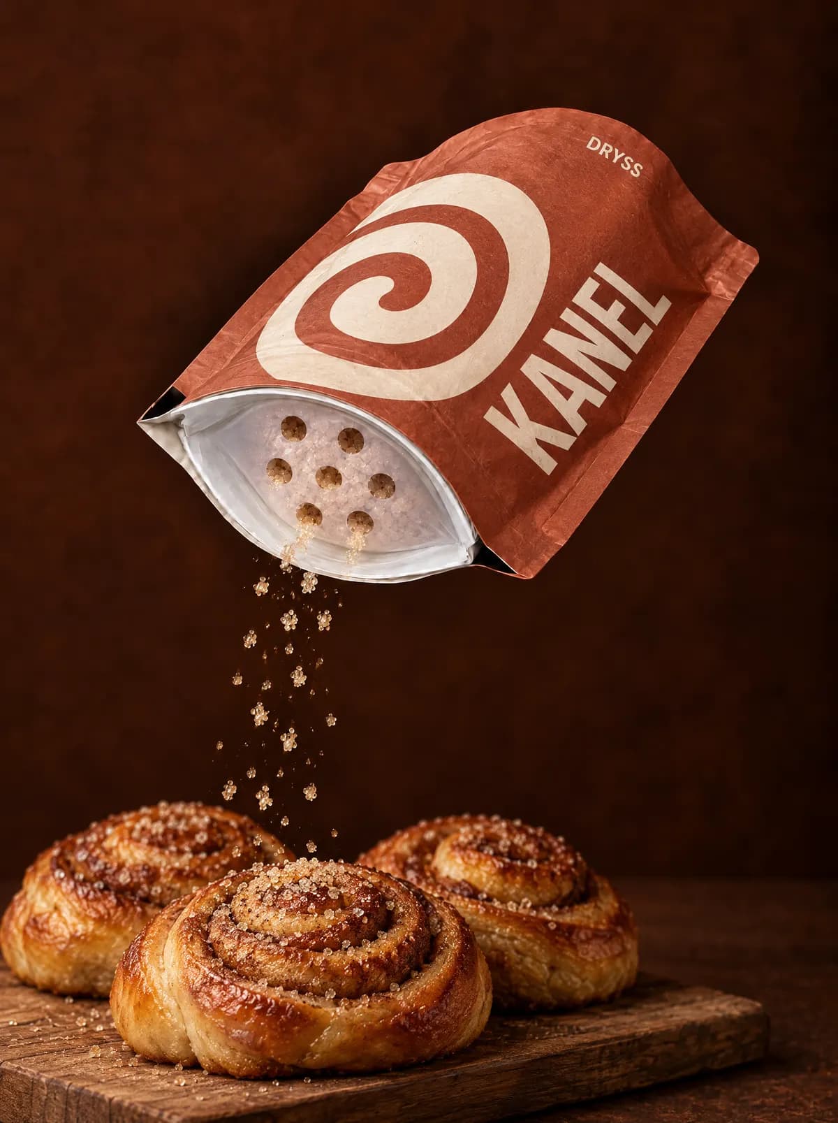 DRYSS KANEL-pose som drysser over bakst eller dessert